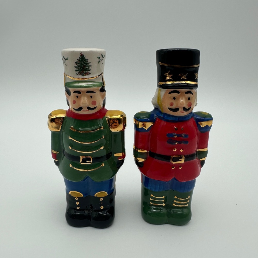 Spode Christmas Tree Nutcracker Salt and Pepper Shaker Set Ceramic Holiday Decor